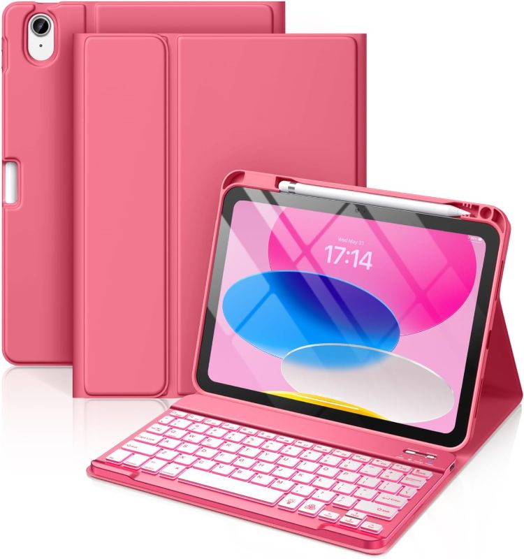 Photo 1 of Hamile for iPad 11th 10th Generation Case with Keyboard - 7 Colors Backlit Wireless Detachable Folio Keyboard Cover with Pencil Holder for iPad 11-inch A16 2025 10th Gen 10.9 Inch 2022 (Pink)
