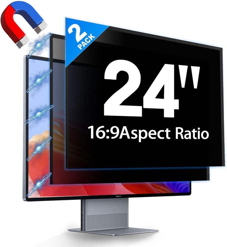 Photo 1 of 2 Pack Hidden Design Magnetic Computer Privacy Screen 24 inch, Removable Screen Filter for Frameless Monitor 16:9 Widescreen, Anti Blue Light Privacy Shield, Anti-Glare Protector
