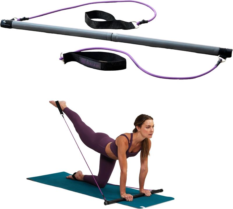 Photo 1 of Gaiam Restore Pilates Bar Reformer Kit - Home Fitness Equipment for Total Body Workout - Includes Bar, Two 30-Inch Resistance Band Cords with Attached Foot Strap Loops - Exercise Guide Included