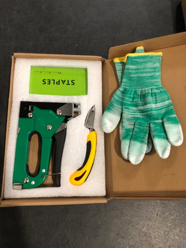 Photo 1 of Heavy Duty 3-in-1 Staple Gun - Power Adjustment No-Jam Design with 2100 Staples (D-Type, U-Type, T-Type) Remover & Gloves, for Upholstery, Woodworking, Carpentry DIY Projects