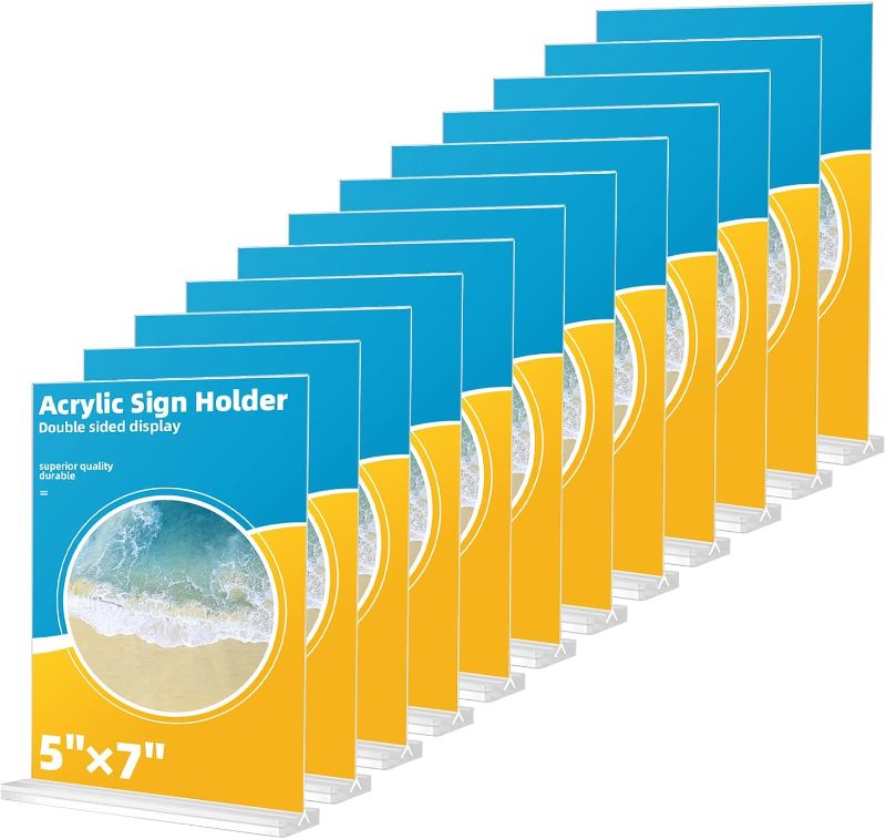 Photo 1 of 12 Pack 5 x 7 Inches Clear Table Menu Display Stand Desktop Display Stand Paper Holder Table Top Sign Holder Suitable for Restaurants, Office, Home, Store (Vertical 12 Pack 5x7)
