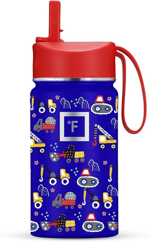 Photo 1 of IRON °FLASK Kids Water Bottle - Straw Lid, 20 Name Stickers, Vacuum Insulated Stainless Steel, Double Walled Tumbler Travel Cup, Thermos Mug - Construction Zone, 14 Oz