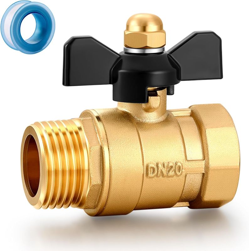 Photo 1 of Garden Hose Brass Shut Off Valve Full Flow, No Restricted-Flow Water Shut-Off Connector, 3/4" GHT x 3/4" GHT Garden Hose Full Port Ball Valve Adapter (Butterfly Handle)