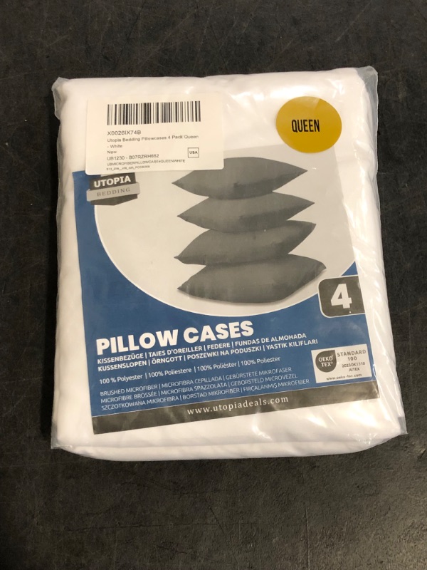 Photo 1 of Utopia Bedding Queen Pillow Cases - Pack of 4 - Envelope Closure - Soft Brushed Microfiber Fabric - Shrinkage and Fade Resistant Pillow Covers Queen Size 20 X 30 Inches (White)