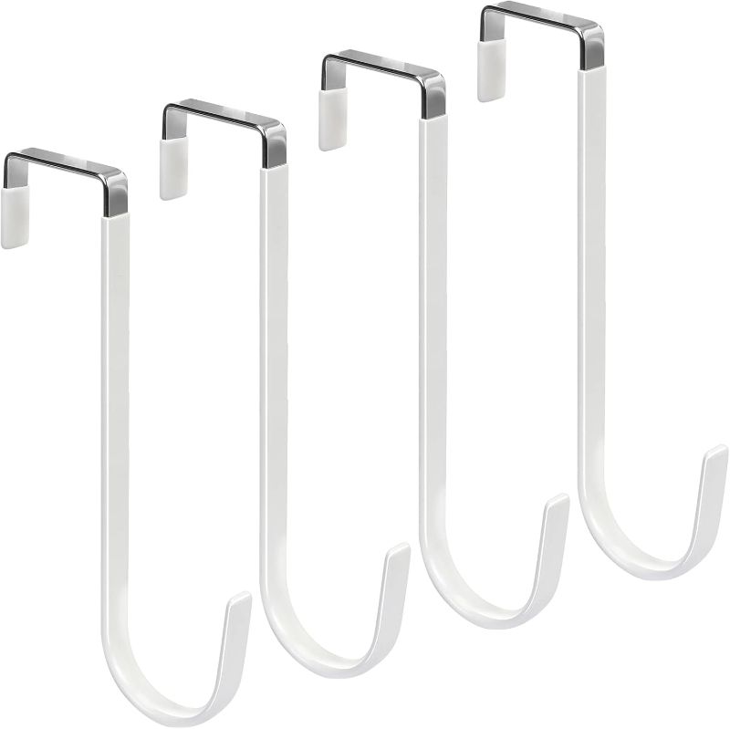 Photo 1 of FYY Over The Door Hooks, 4 Pack Upgraded Long Door Hangers Hooks with Rubber Prevent Scratches Heavy Duty Organizer Hooks for Hanging Clothes, Towels, Hats, Coats, Bags White
