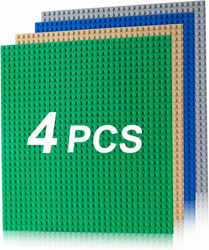 Photo 1 of 4 Pack Classic Baseplates, Building Plates for Building Bricks, Compatible with All Major Brands and Activity Table-Baseplate 10" x 10", Age 3 and up, Multicolored