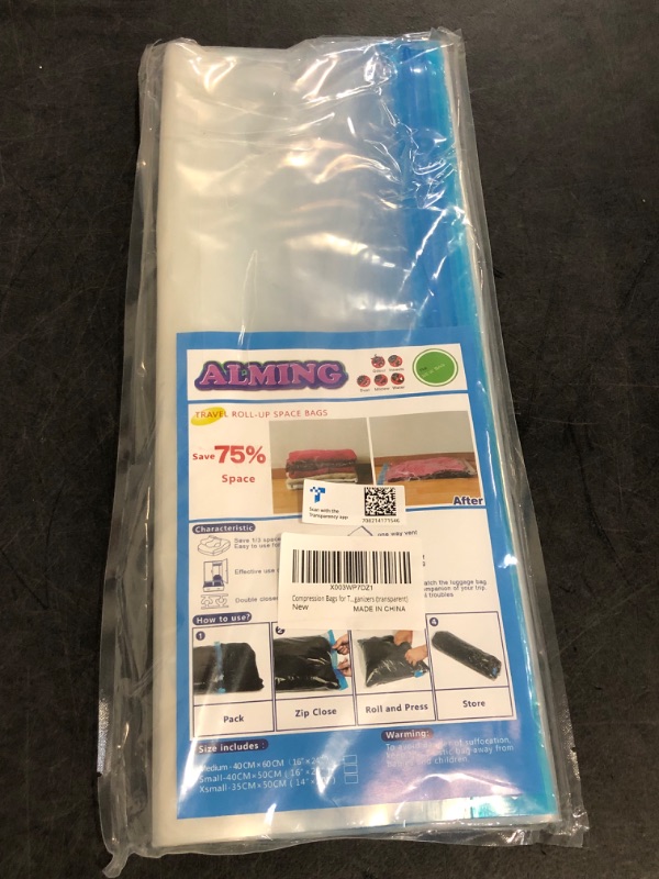 Photo 1 of Compression Bags - Travel Essentials 12 Pack Space Saver No Vacuum or Pump Needed Storage Accessorie and Home Packing Organizers (transparent)