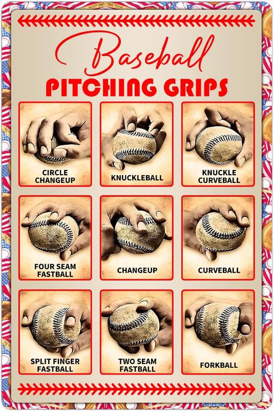 Photo 1 of Boy's Baseball Gifts Baseball Pitching Grips Sign Boys Room Decorations For Bedroom,Gift for baseball enthusiasts 8 x 12 Inch?9602?