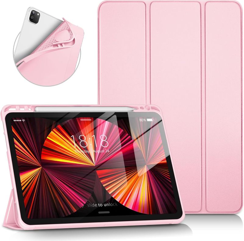 Photo 1 of VIKESI for iPad Pro 11 inch Case, Soft Smart Cover with Pencil Holder for iPad Pro 11-inch 4th/3rd/2nd/1st Generation (2022/2021/2020/2018 Released),Auto Sleep/Wake, Pink