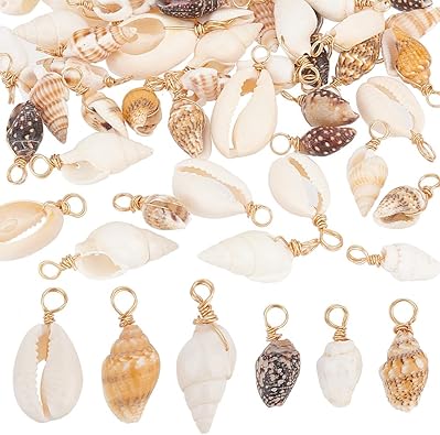 Photo 1 of PH PandaHall Shell Pendants Spiral Seashells Craft Charms Cowrie Sea Shells Pendant Natural Shell Charms Conch Shells with Loop Bail