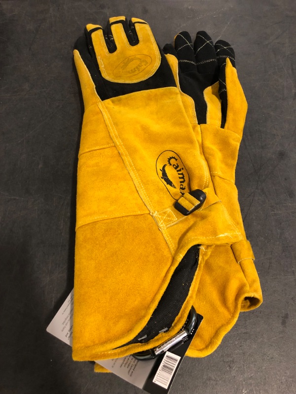 Photo 1 of (XL) Caiman Premium Split Deerskin MIG/Stick Welding Gloves, Fleece/Foam Insulation, Split Cowhide Leather Heat Shield Patch, Sock Lined Foam, Black/Gold, X-Large (1878-6)