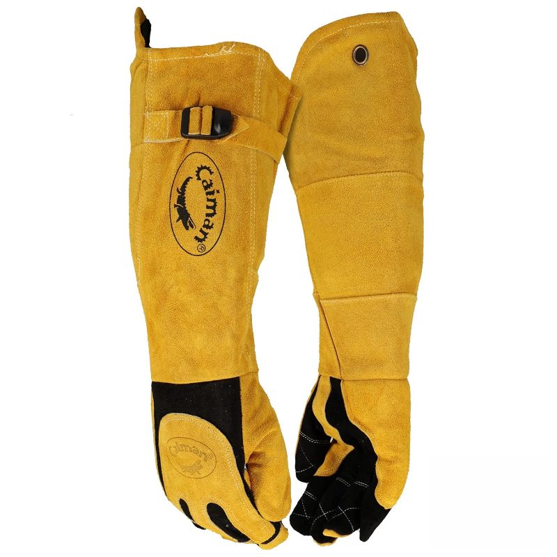 Photo 1 of (XL) Caiman Premium Split Deerskin MIG/Stick Welding Gloves, Fleece/Foam Insulation, Split Cowhide Leather Heat Shield Patch, Sock Lined Foam, Black/Gold, X-Large (1878-6)