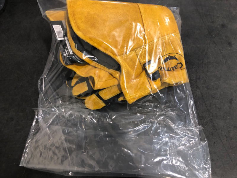 Photo 1 of (XL) Caiman Premium Split Deerskin MIG/Stick Welding Gloves, Fleece/Foam Insulation, Split Cowhide Leather Heat Shield Patch, Sock Lined Foam, Black/Gold, X-Large (1878-6)