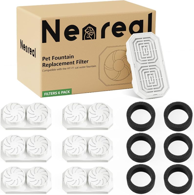 Photo 1 of Official 6-Pack Replacement Filters and Pre-Filter Sponges for 108 oz / 3.2 L Stainless Steel Cat Water Fountain