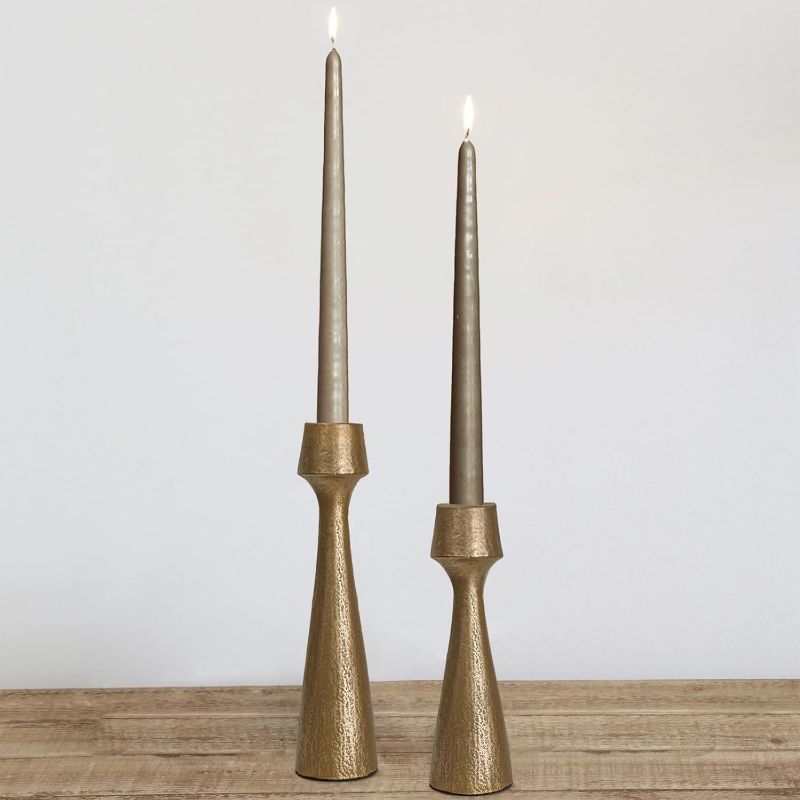 Photo 1 of Antique Brass Iron Taper Candle Holder - Set of 2 Decorative Candle Stand, Metal Decorative Candlestick Holder for Wedding, Dining Table, Party Decoration