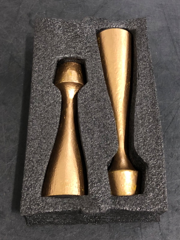 Photo 1 of Antique Brass Iron Taper Candle Holder - Set of 2 Decorative Candle Stand, Metal Decorative Candlestick Holder for Wedding, Dining Table, Party Decoration