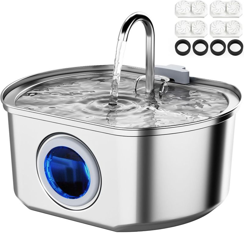 Photo 1 of Cat Water Fountain Stainless Steel: 108oz/3.2L Cat Fountain for Drinking- Pet Water Fountain Inside - Automatic Dog Watering Dispenser Bowl - Pet Feeding & Watering Supplies - Water Level Window