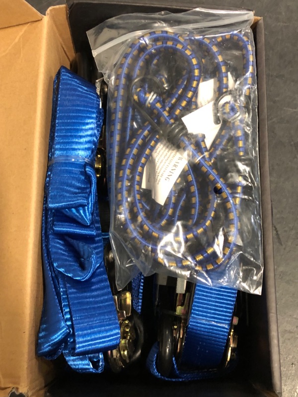 Photo 1 of AUGO Ratchet Straps Heavy Duty 4 Pack -15 FT - 2200 LB Break Strength – with Safety Lock S Hooks - Cargo Straps for Moving, Appliances, Motorcycle – Soft Loop Tie Down Straps