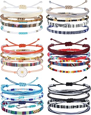 Photo 1 of LOLIAS 24 Pieces Waterproof String Bracelets for Women Surfer Wave Boho Bracelet Adjustable Handmade Friendship Bracelet String Ocean Beach Boho Bracelets Anklets for Women