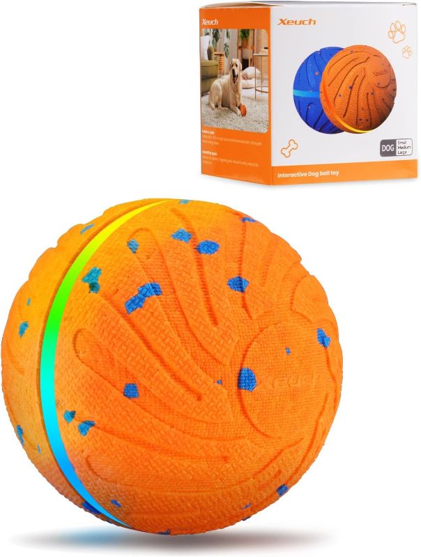 Photo 1 of Smart Interactive Dog Toys, Automatic Moving Ball with 3 Lighting Modes, E-TPU Bouncy Balls for Dog Enrichment & Stimulation, Motion Activated Rolling Toy for Medium and Large Dogs Orange