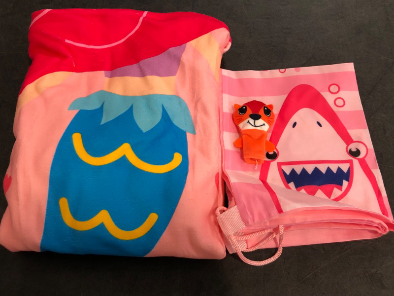Photo 1 of Kids Pink Mermaid Hooded Beach Towel Poncho for Kid Girls Toddlers Bath Pool Swim Poncho Cover-ups Swimwear Soft Lightweight Microfiber