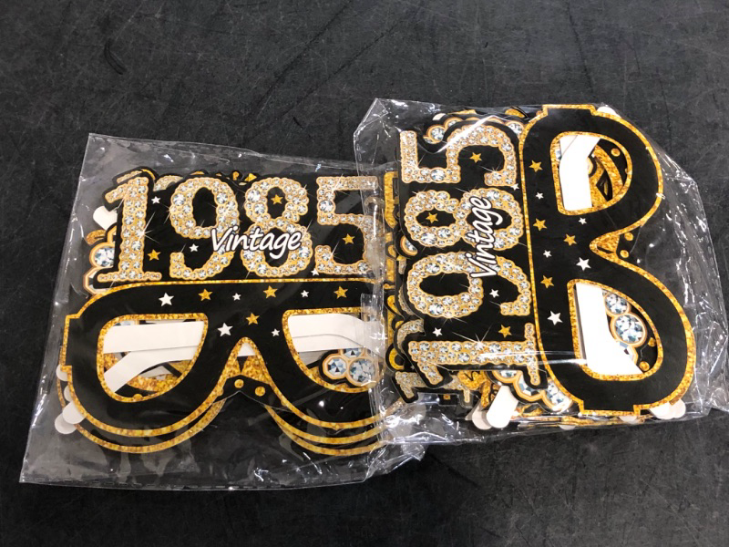 Photo 1 of 24Pcs 1985 40th Birthday Paper Glasses Decorations for Men Women - Black Gold Happy 40th Birthday Paper Eyeglasses Photo Props, Vintage 1985 Forty Years Old Birthday Party Supplies