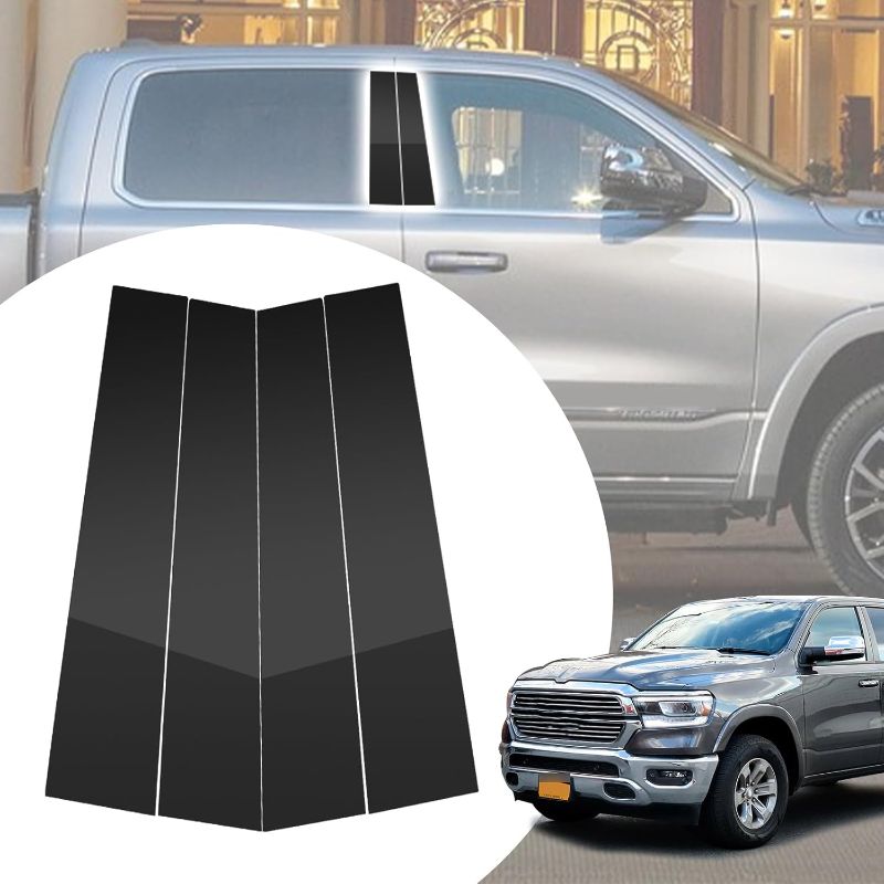Photo 1 of 4pcs Glossy Black Exterior Door Window Pillar Posts Molding Cover Panel Trim Stickers Side Door Window Cover Trim Kits for Dodge Ram 1500 2500 3500 2019-2022 2023 2024 2025 Accessories