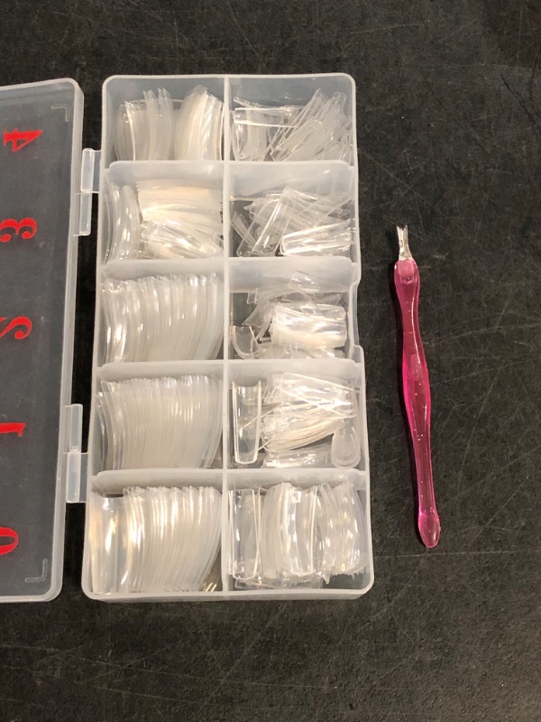 Photo 1 of MORGLES Clear Acrylic Nail Tips, 500 Pcs French Nail Tips Square Half Cover with Glue, Clipper, Files and Cuticle Fork for Salons and Home DIY