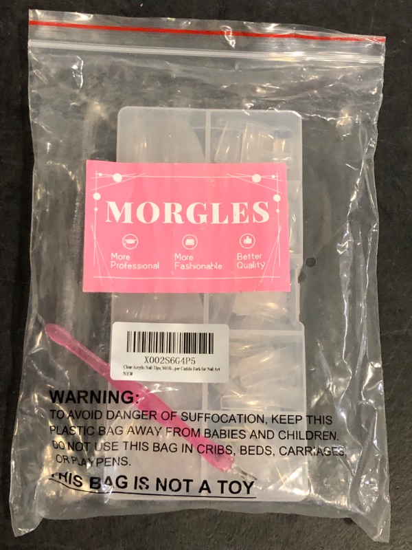 Photo 1 of MORGLES Clear Acrylic Nail Tips, 500 Pcs French Nail Tips Square Half Cover with Glue, Clipper, Files and Cuticle Fork for Salons and Home DIY