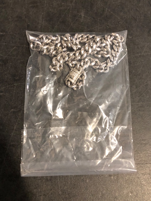 Photo 1 of Cuban Link Chain Necklace or Bracelet with Bling Bling Cubic Zirconia Iced-Out Clasp for Men 12mm Silver Stainless Steel Hip Hop Miami Curb Chains 7.5-30 inch
