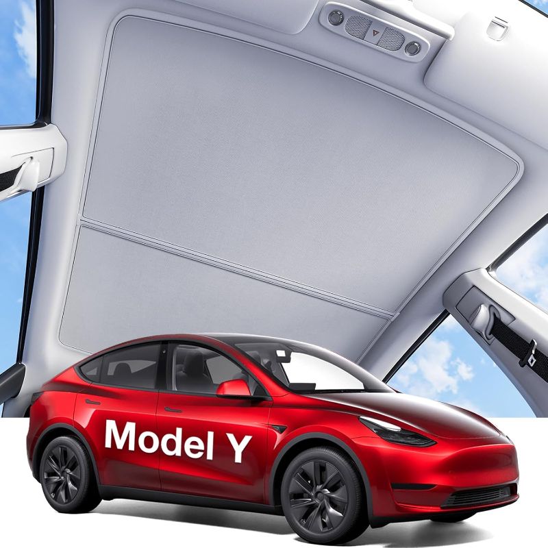 Photo 1 of Wigoo 2025 Upgrade Tesla Model Y Sunshade Roof [Never Sag, Nano Ice-Crystal Coatings] 3-Gen Heat Insulation Glass Roof Sun Shade, Accessories for Tesla Model Y 2020~2025, Tesla Interior Gray