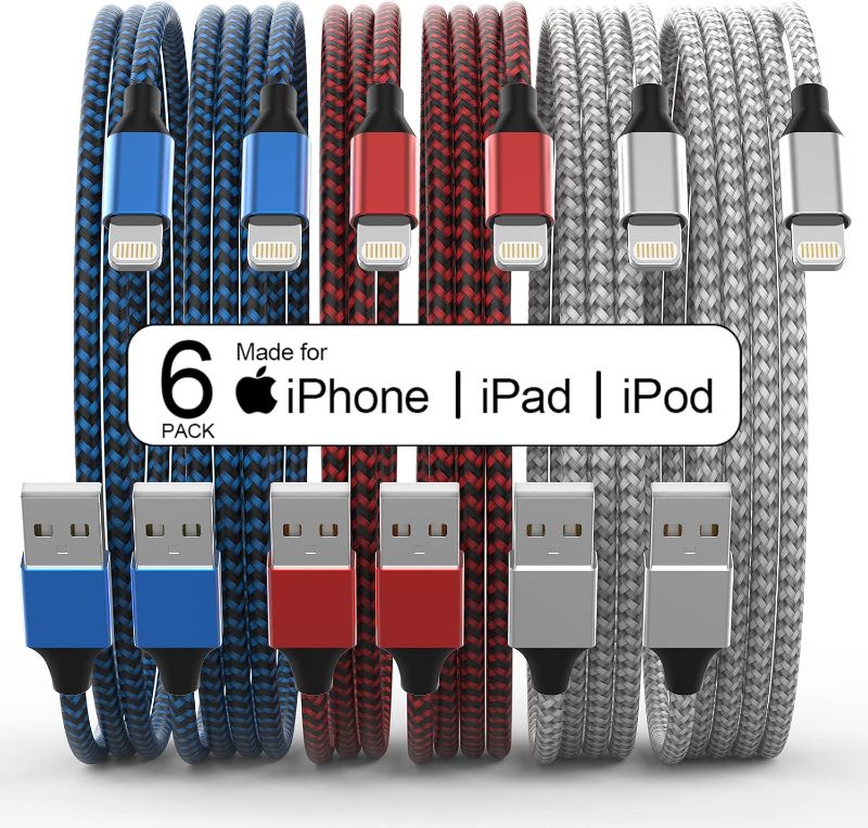 Photo 1 of Missing One ** [Apple MFi Certified] 6Pack 3/3/6/6/6/10 FT iPhone Charger Nylon Braided Fast Charging Lightning Cable Compatible iPhone 14 Pro/13 mini/13/12/11 Pro MAX/XR/XS/8/7/Plus/6S/SE/iPad