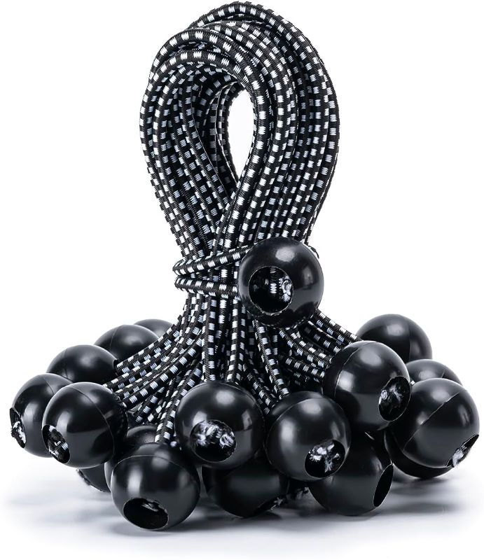 Photo 1 of 30 Pack Ball Bungee Cord, 6 Inch Heavy Duty Bungie Cord Balls Canopy Tarp Tie Down Bungee Balls for Camping, Tents, Cargo,Holding Wire and Hoses, Patio Umbrellas, Awning (Black)