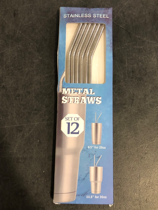 Photo 1 of Hiware 12-Pack Reusable Stainless Steel Metal Straws with Case - Long Drinking Straws for 30 oz and 20 oz Tumblers Dishwasher Safe - 2 Cleaning Brushes Included