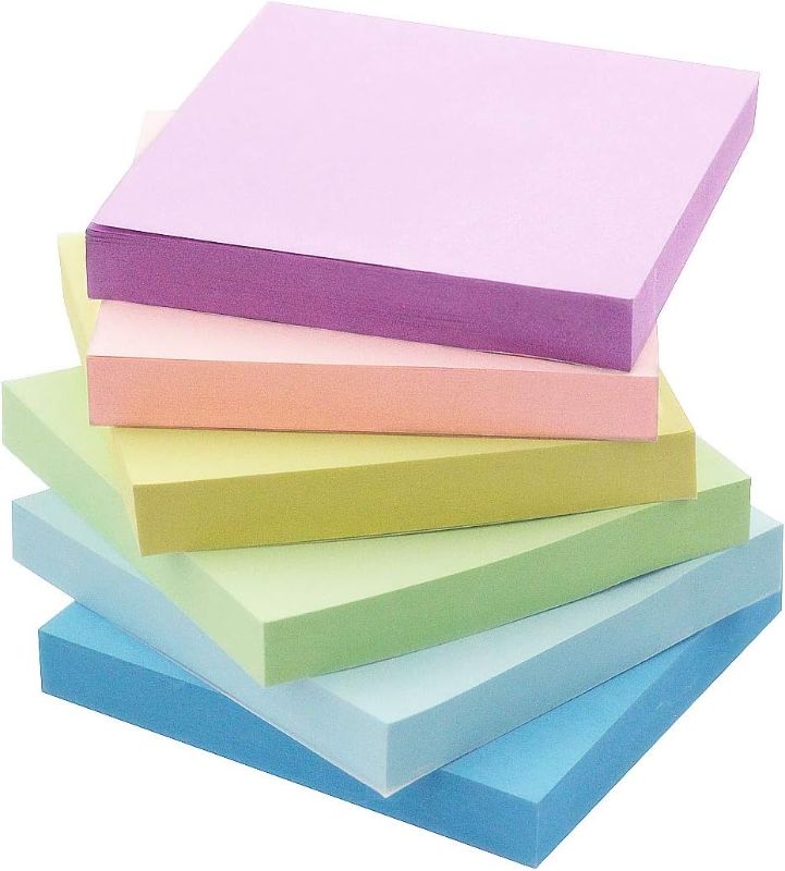 Photo 1 of Early Buy 3x3 Inch Sticky Notes, 6 Pads (100 Sheets/Pad) - Soft Pastel Colors for Office, School, Home, Memo Notes, Journals & Planning - Repositionable Self-Stick Paper