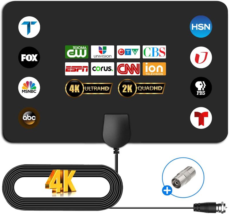 Photo 1 of TV Antenna Indoor, 2025 Digital TV Antenna for Local Channels, HDTV Antenna for TV Without Cable for Smart/Old TV Long Range Reception Support 4K 1080p A4
