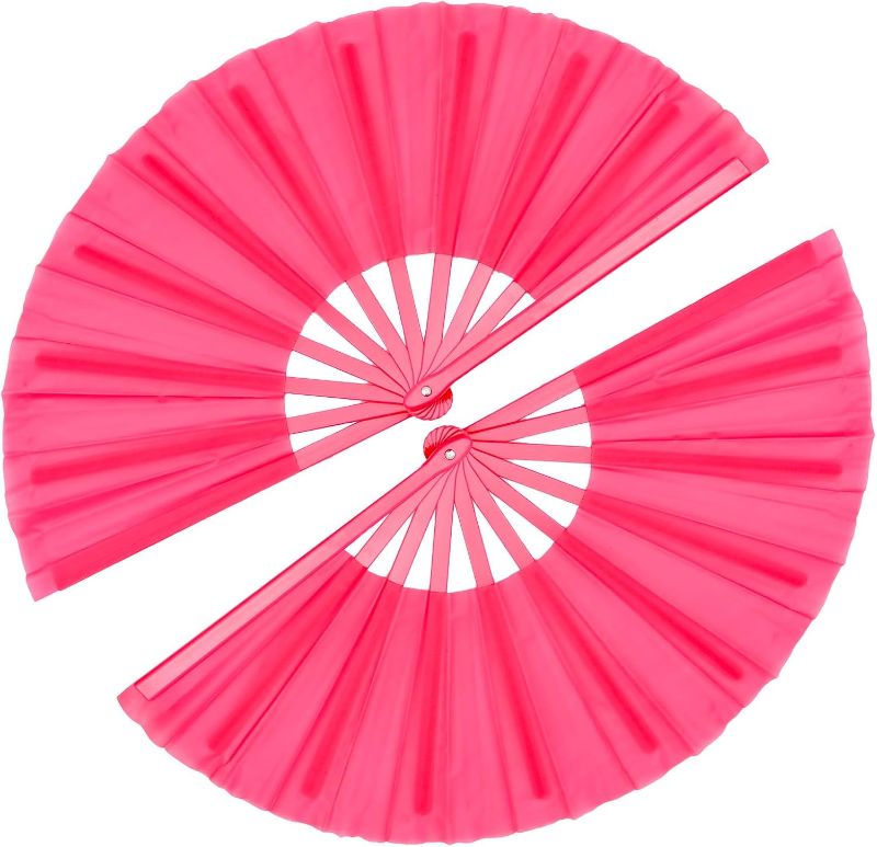 Photo 1 of 2 Pack 13 Inch Clack Popping Line Dancing Fans Boots on The Ground Large Foldable Clacking Hand Fan Make Sound for Dance Rave (Pink