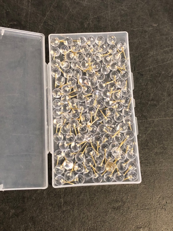 Photo 1 of 150 Pcs Push Pins, Standard & Transparent Plastic Head Steel Point Thumb Tacks for Wall, Office & Craft Organization (Gold)