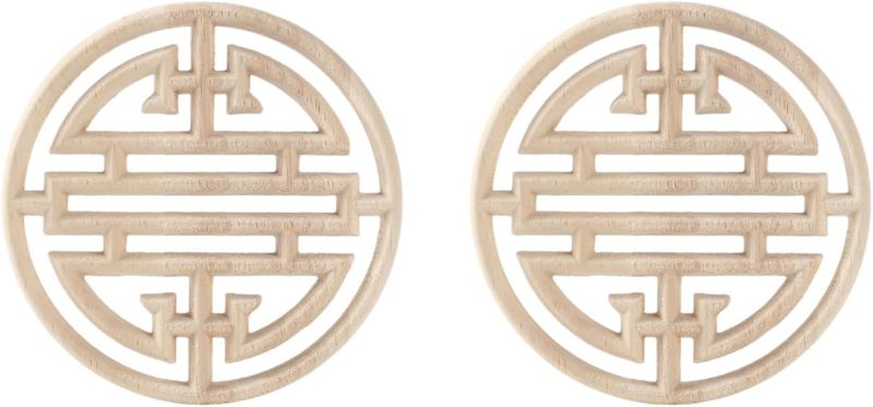 Photo 1 of 2PCS Round Wood Appliques Wood Carved Circular Onlay Applique for Home Furniture Door Cabinet Unpainted Decoration Carved Furniture Appliques Onlays(07,10x10cm/3.94x3.94)