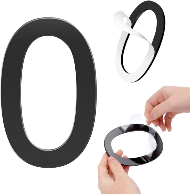 Photo 1 of Self-adhesive 5 Inch House Numbers Acrylic House Number Modern House Numbers Black Mailbox Numbers for Outside Address Home Number for Apartments Office Hotel Room (Number 0)