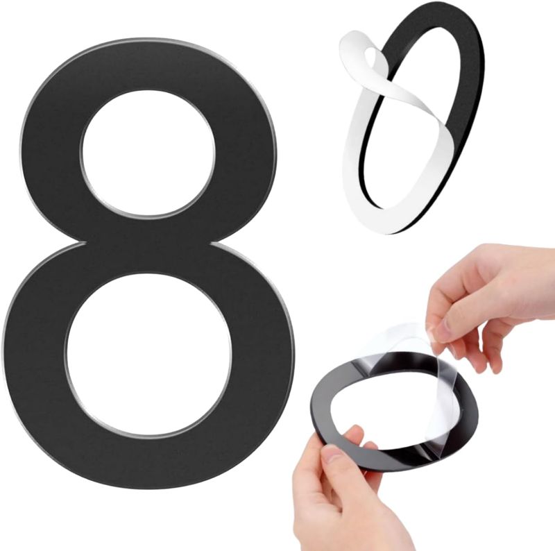 Photo 1 of Self-adhesive 5 Inch House Numbers Acrylic House Number Modern House Numbers Black Mailbox Numbers for Outside Address Home Number for Apartments Office Hotel Room (Number 8)