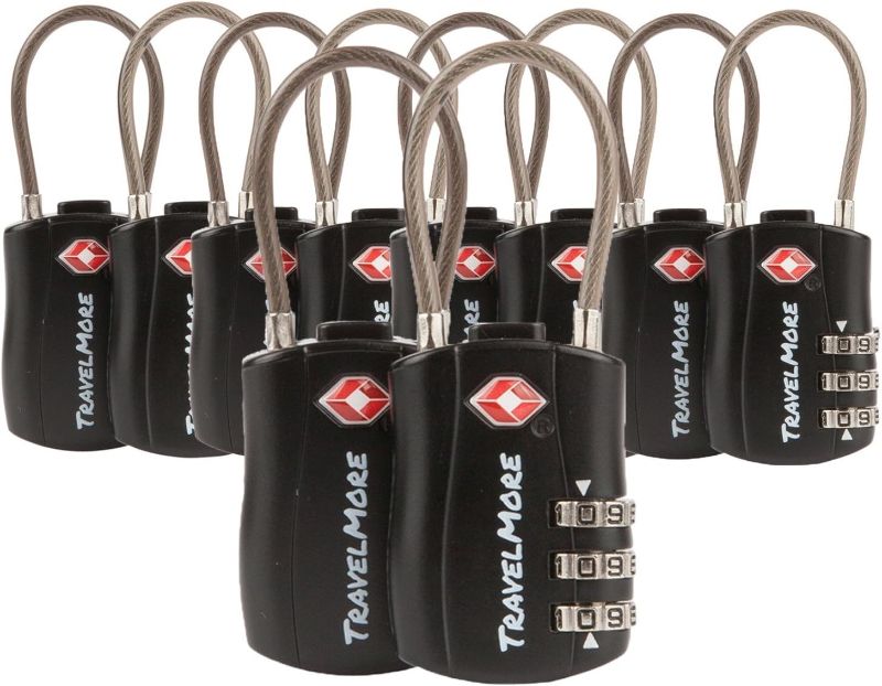 Photo 1 of 10 Pack TSA Approved Travel Combination Cable Luggage Locks for Suitcases - Orange (10 Pack, Black)
