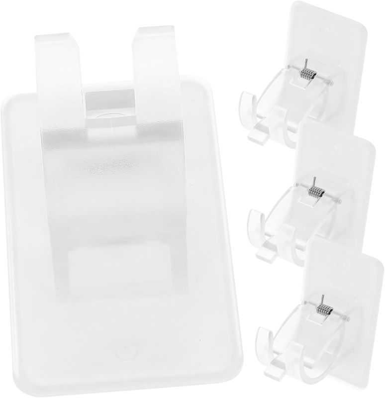 Photo 1 of Vaguelly 4Pcs Transparent Self Adhesive Curtain Rod Holders No Drill Brackets for Bathroom Bedroom Easy Installation Strong Load Bearing Capacity Modern Design Suitable for Various Home