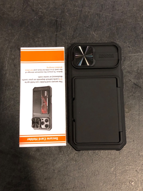 Photo 1 of Case Wallet for iPhone 16 Pro Protective Phone Case Black | Built-in Card Holder, 4-5 Cards, Slide Camera Cover, Military Grade Drop Protection, Rugged Heavy Duty, Men Women
