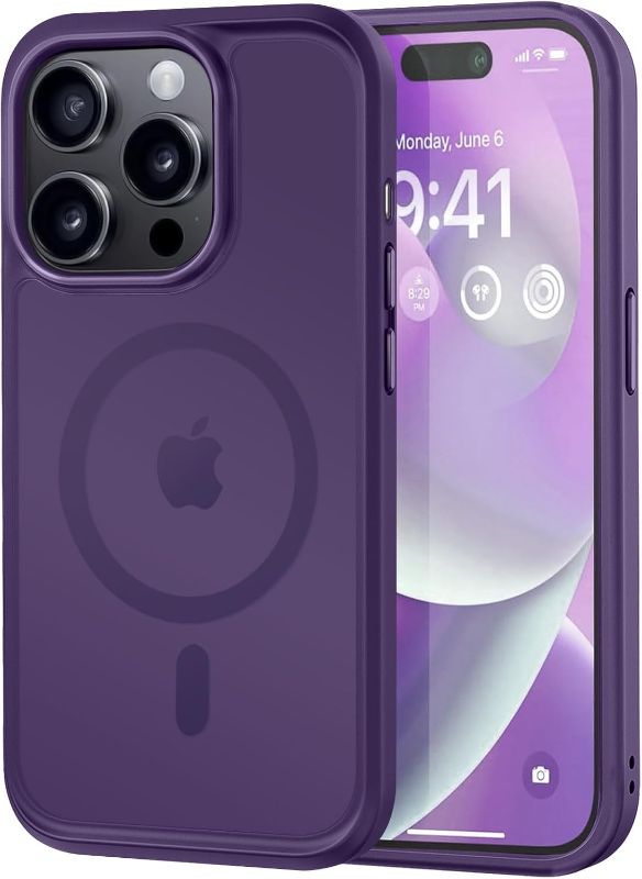 Photo 1 of MOCCA Strong Magnetic for iPhone 14 Pro Case, [Compatible with Magsafe][13FT Military Drop Protection] Slim Translucent Matte Shockproof Case for iPhone 14 Pro Phone Case 6.1'', Deep Purple
