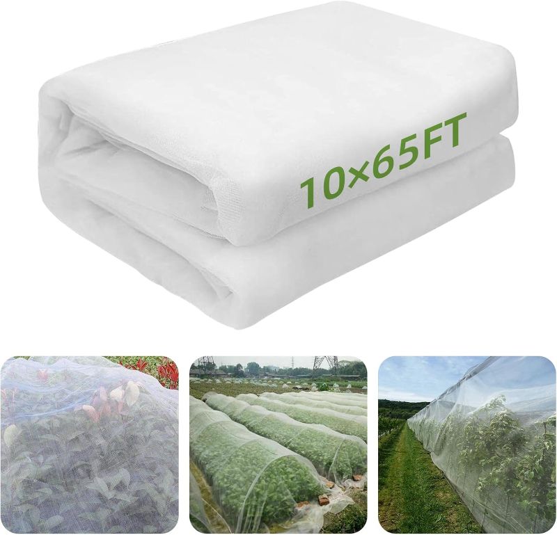 Photo 1 of 10 x 65FT Garden Mesh Netting, Ultra Fine Mesh Protection Netting Plant Covers Greenhouse Row Cover Raised Bed Screen Barrier Net for Vegetable Fruits Flowers Trees Crops, White