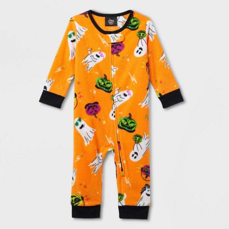 Photo 1 of Size 6-9M Baby Halloween Ghosts Fleece Union Suit - Hyde & EEK! Boutique™ Orange 6-9M