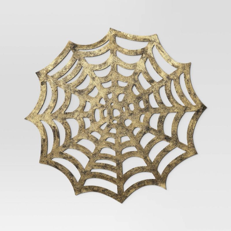 Photo 1 of 2pck Faux Leather Charger Placemat - Threshold: Black Spiderweb Design, Halloween Decor, 15"x15" Novelty Shape