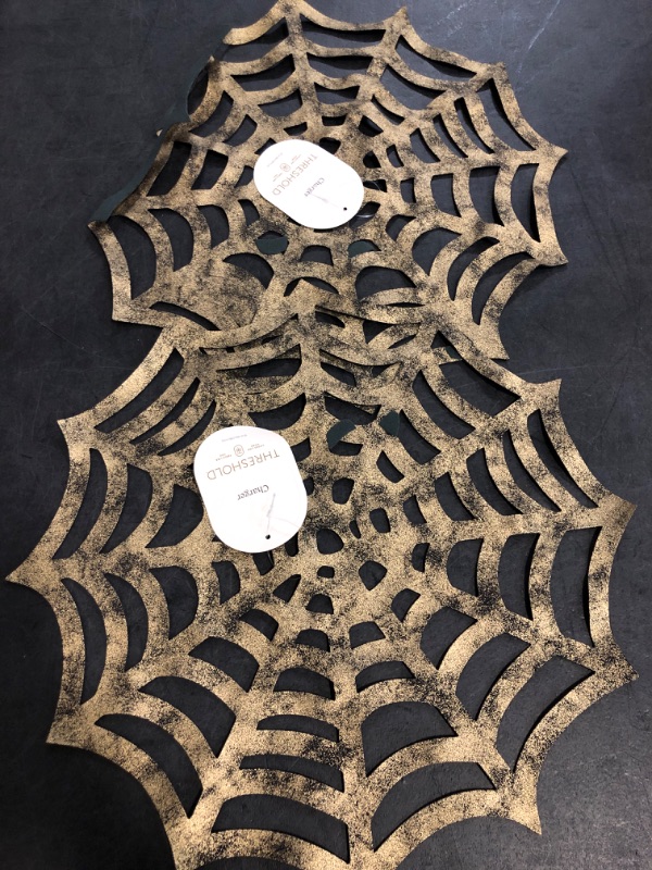 Photo 1 of 2pck Faux Leather Charger Placemat - Threshold: Black Spiderweb Design, Halloween Decor, 15"x15" Novelty Shape