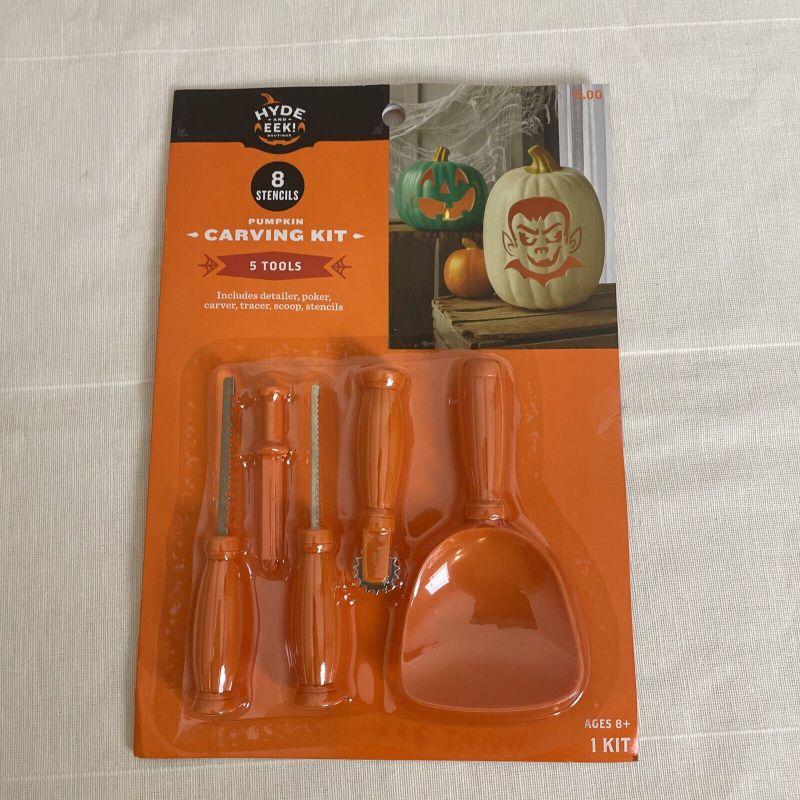 Photo 1 of 2 HYDE and EEK Pumpkin Carving KIt 5 Tools 8 Stencils Halloween Kids Crafts